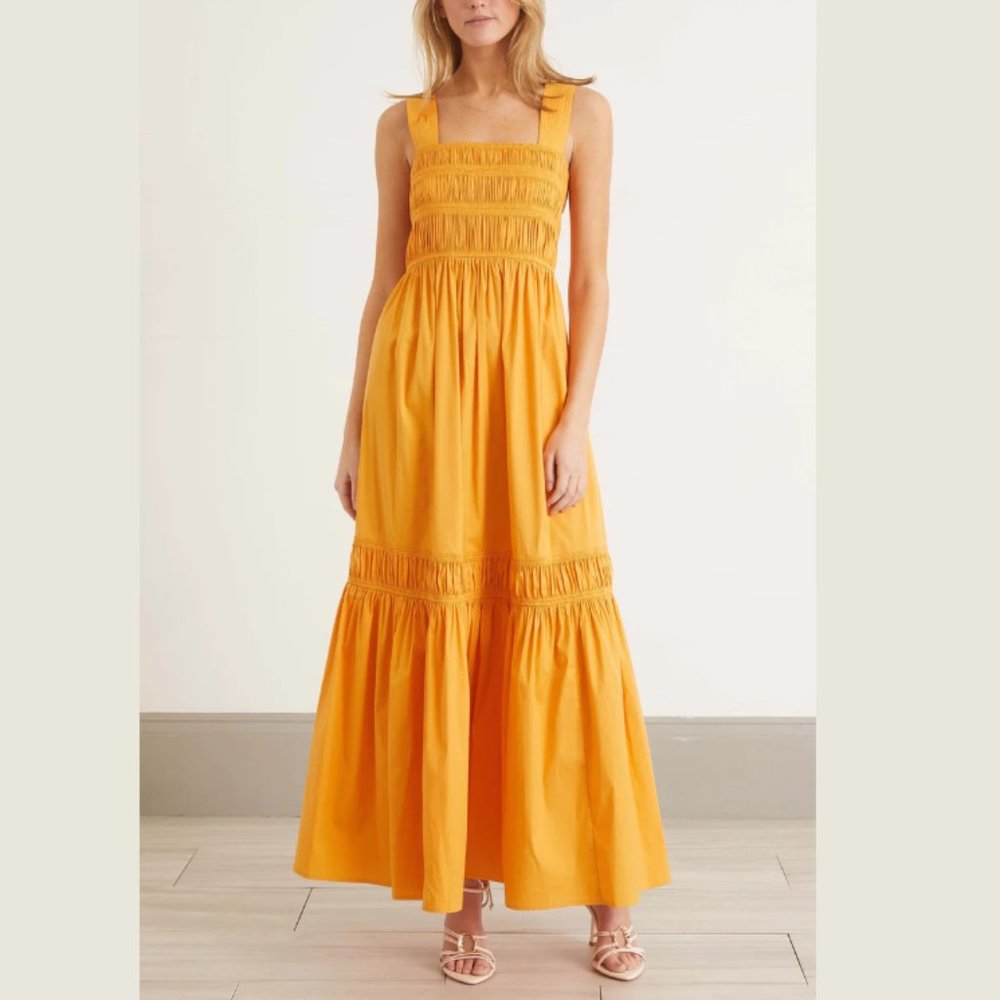(Flaw) Lee Mathews Elsie Apron Dress in Marigold - Picture 2 of 10